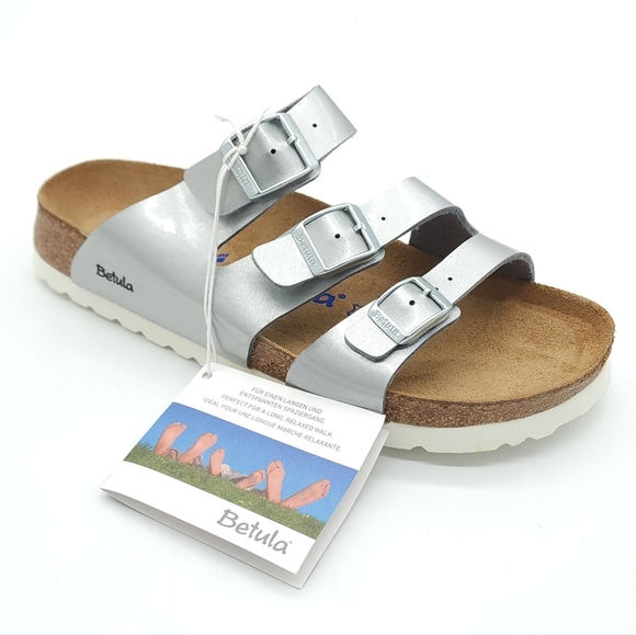 Betula Birkenstock Leo Silver Soft Footbed Narrow Fit Sandal Women's Size 6 - Picture 7 of 12